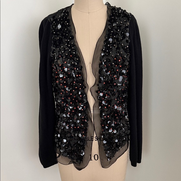 Valentino Sweaters - Valentino Classic Black Cardigan with Black and Red Sequin